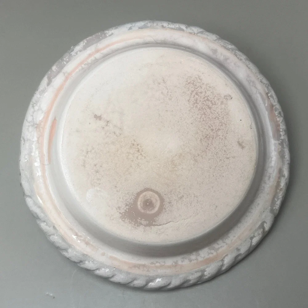 Beige Trinket Dish Knot Decor Ring‎ Holder Handmade Pottery Vanity Jewelry 4.5